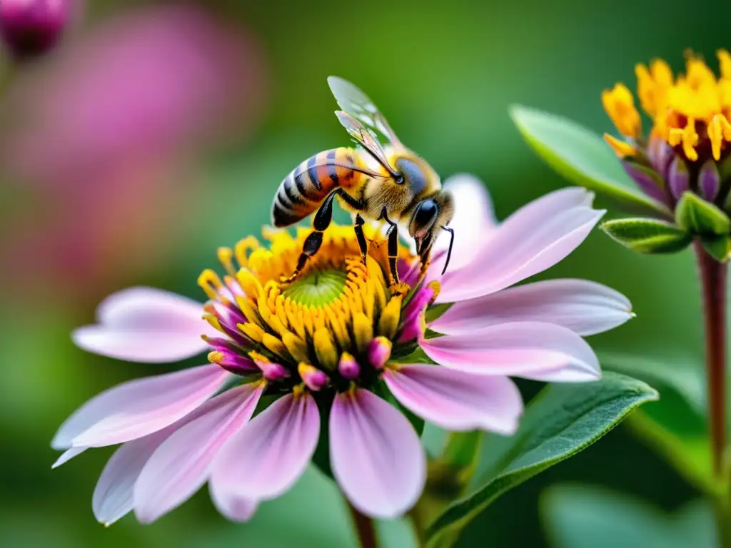 Un abejorro polinizador descansa en una flor, destacando el impacto de la polinización en ecosistemas