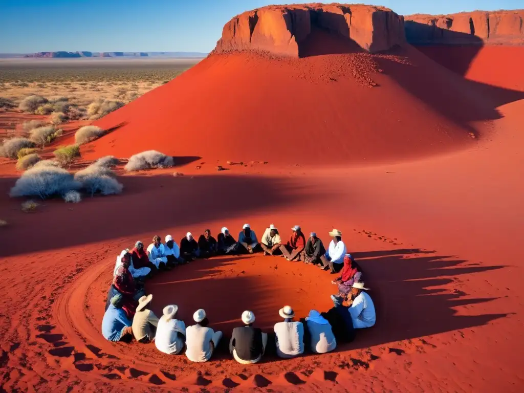 Aborígenes compartiendo sabiduría en el desierto australiano Aborígenes comparten su sabiduría alrededor del fuego en el desierto australiano, mostrando la cultura y la supervivencia en la Victoria