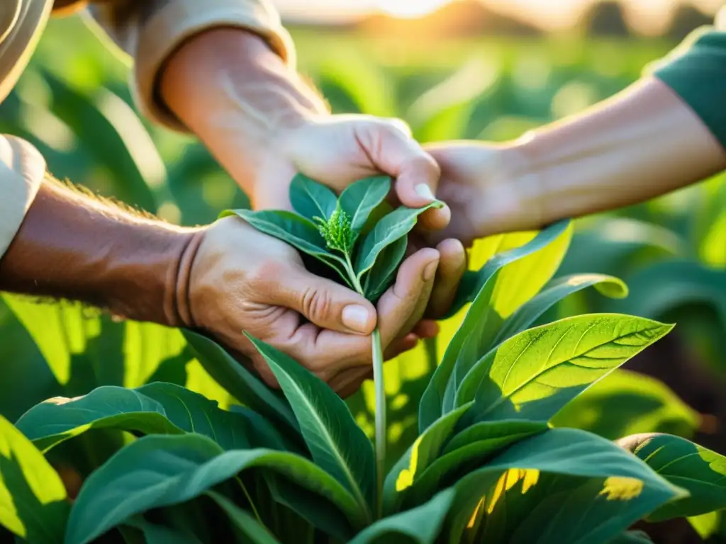 Un agricultor cuidadoso trabaja en un próspero campo orgánico, mostrando el impacto de alimentos orgánicos en ecosistemas