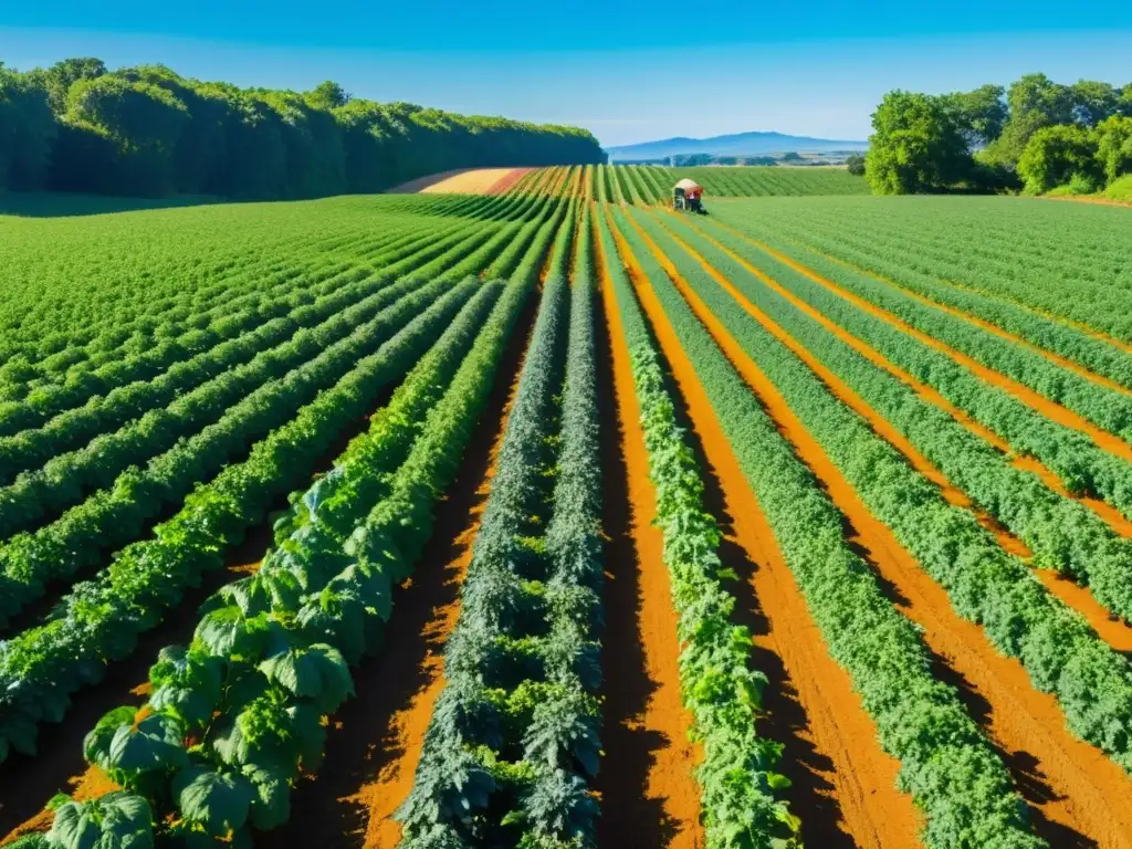 Un agricultor inspecciona cultivos orgánicos en una granja biodiversa