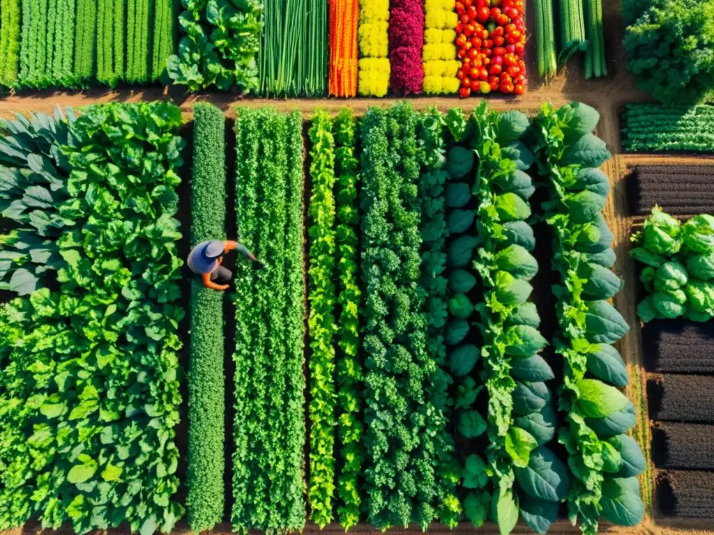 Un agricultor cuida de un huerto orgánico, destacando el impacto del alimento en el ecosistema global