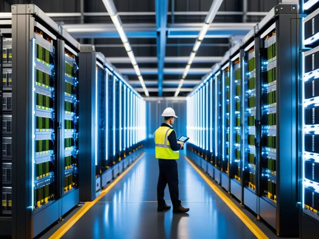 Almacenamiento de energía ecosistemas mundo: Fotografía de vanguardia de una planta de baterías de litio, ingenieros y tecnología en acción