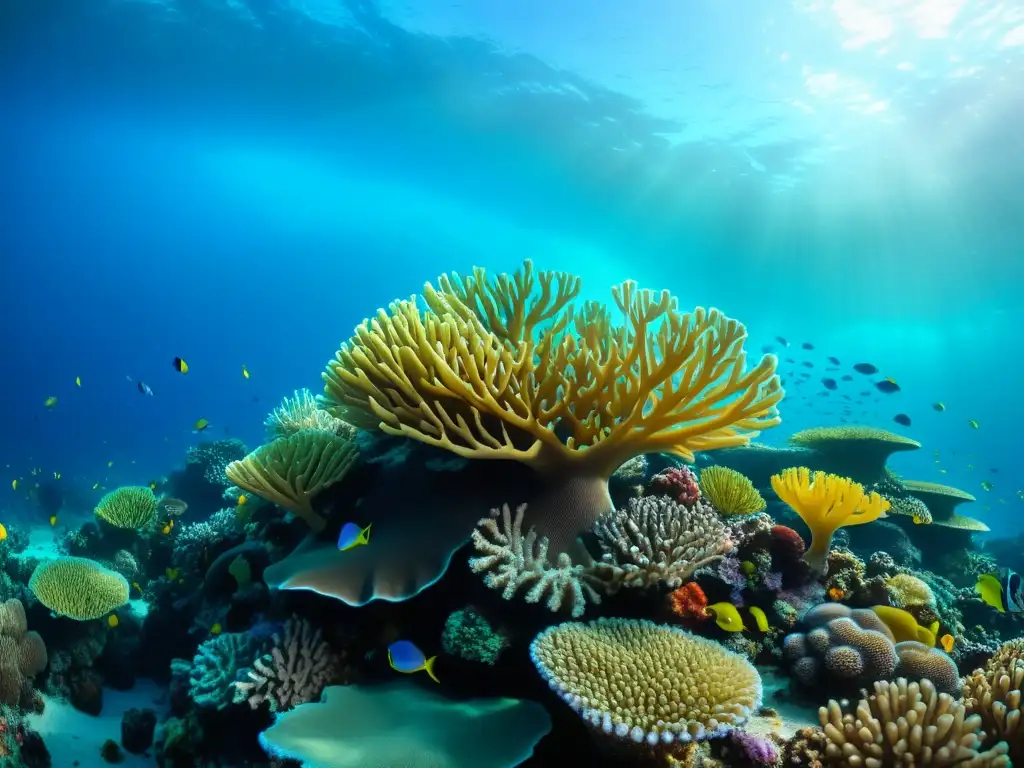 Un arrecife de coral vibrante y biodiverso en aguas cristalinas