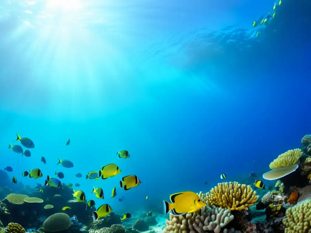 Un arrecife de coral vibrante y diverso, hogar de peces coloridos