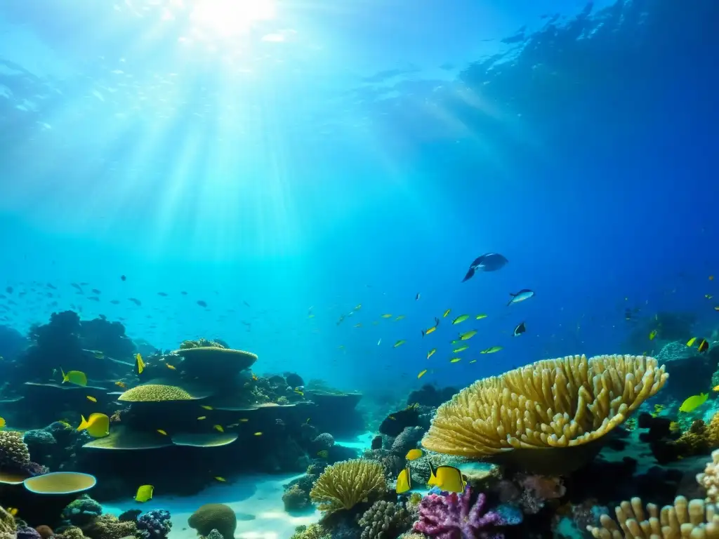 Biodiversidad en un arrecife de coral vibrante, con una diversidad única de vida marina y ecosistemas únicos en las islas oceánicas