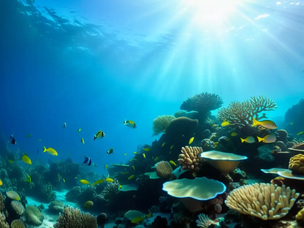 Un arrecife de coral vibrante, con vida marina diversa y colorida