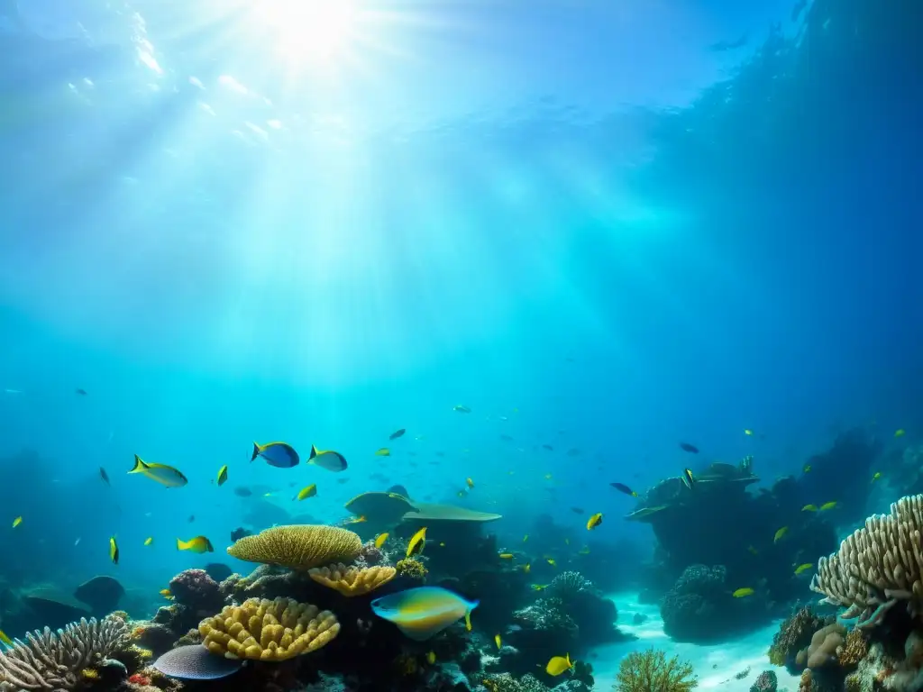 Un arrecife de coral vibrante con vida marina diversa, impacto pesca sostenible vida marina