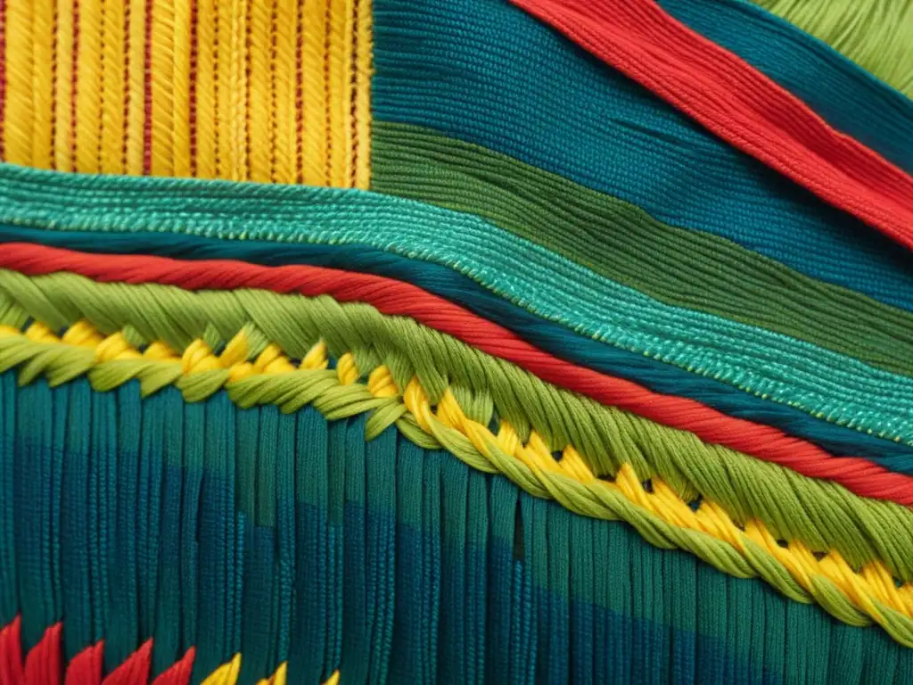 Arte textil inspirado en los ecosistemas del mundo: tejido vibrante con tonos de la selva amazónica