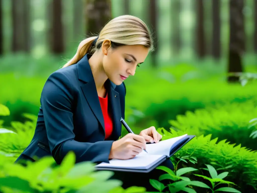 Un auditor ambiental examina biodiversidad en ecosistema exuberante