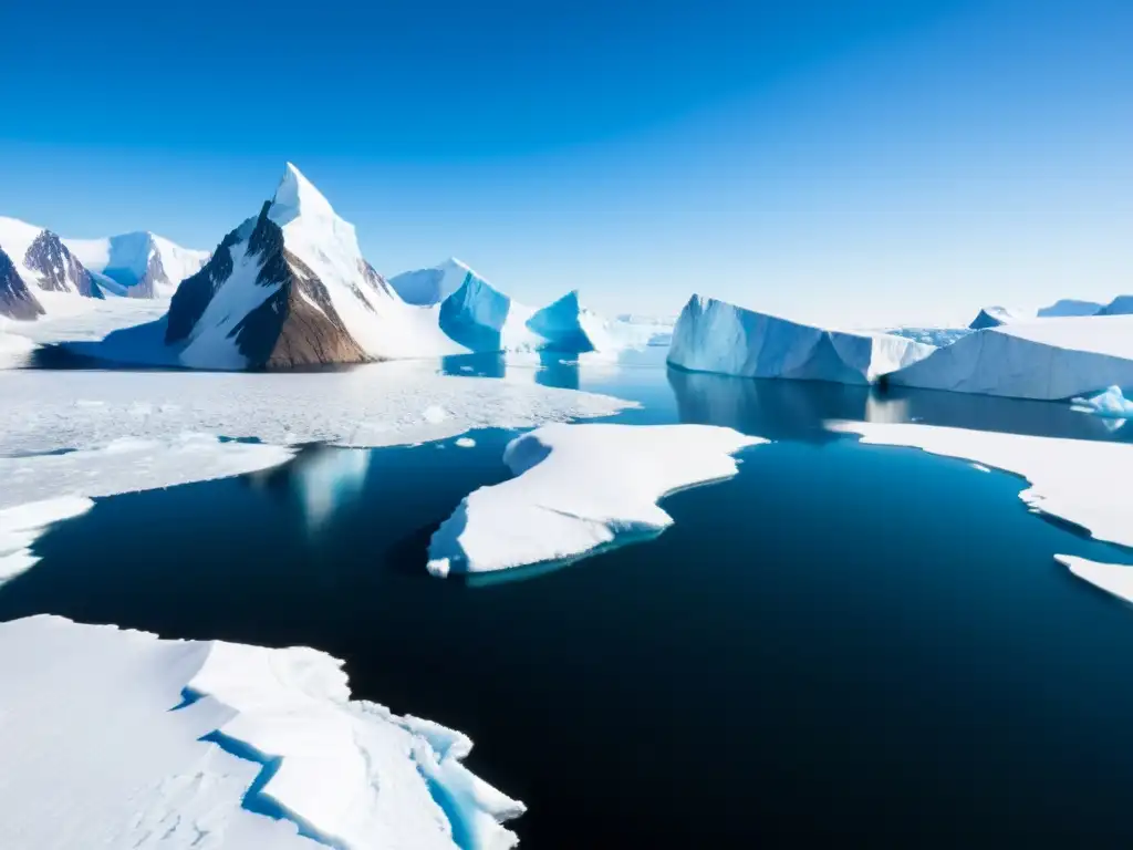 Una aventura sostenible en el ártico de Groenlandia: paisaje helado y majestuoso, con icebergs y glaciares bajo el cielo azul