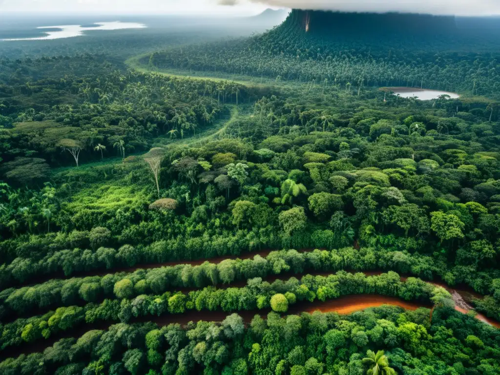 Becas para estudiar ecosistemas en crisis: Fotografía detallada de la selva tropical en peligro, con áreas verdes vibrantes y zonas deforestadas