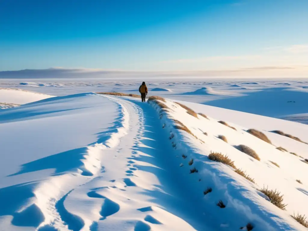 Belleza austera en ecosistemas polares: vasta tundra nevada, escasa vegetación y animales resistiendo el frío paisaje helado