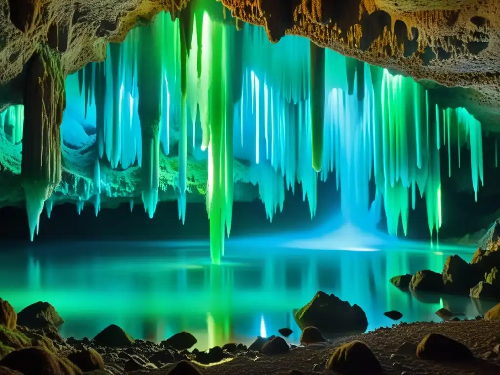 Descubre la belleza de la bioluminiscencia en el subsuelo, con sus colores etéreos iluminando las cuevas subterráneas