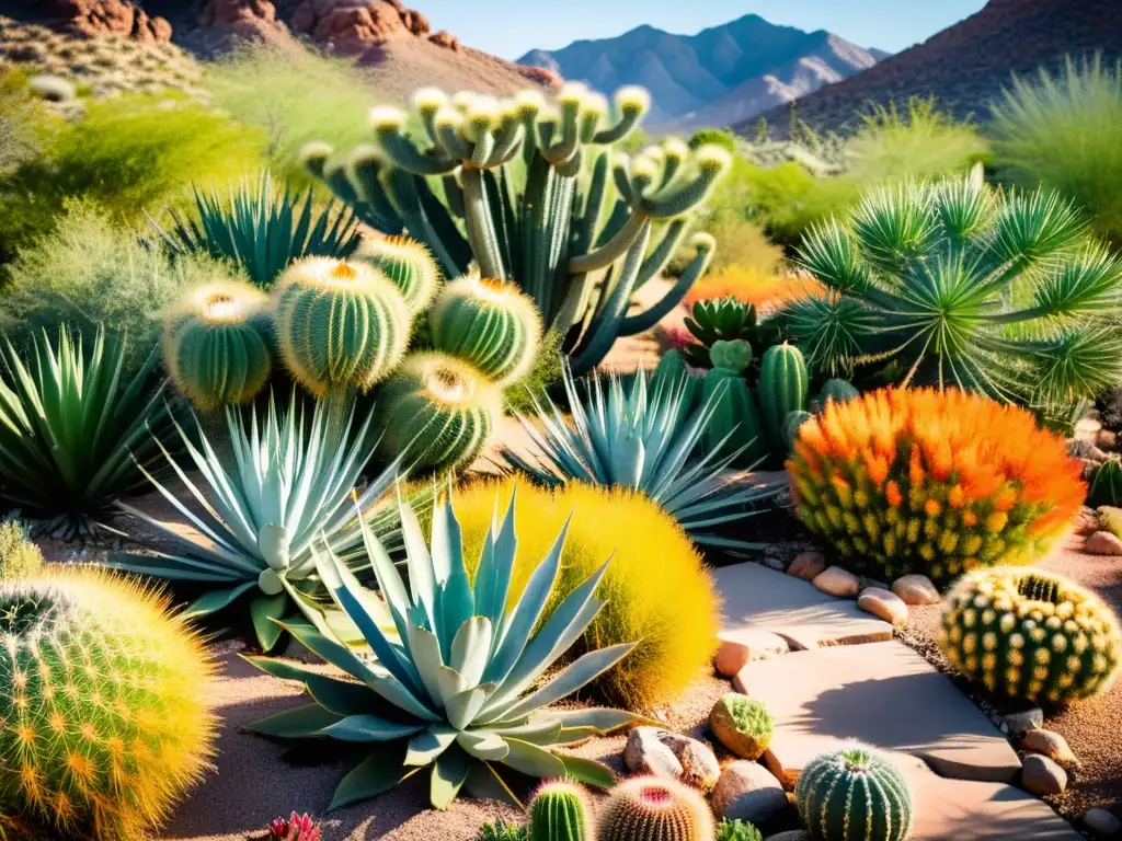 Un jardín xeriscape colorido muestra la belleza natural de plantas resistentes a la sequía