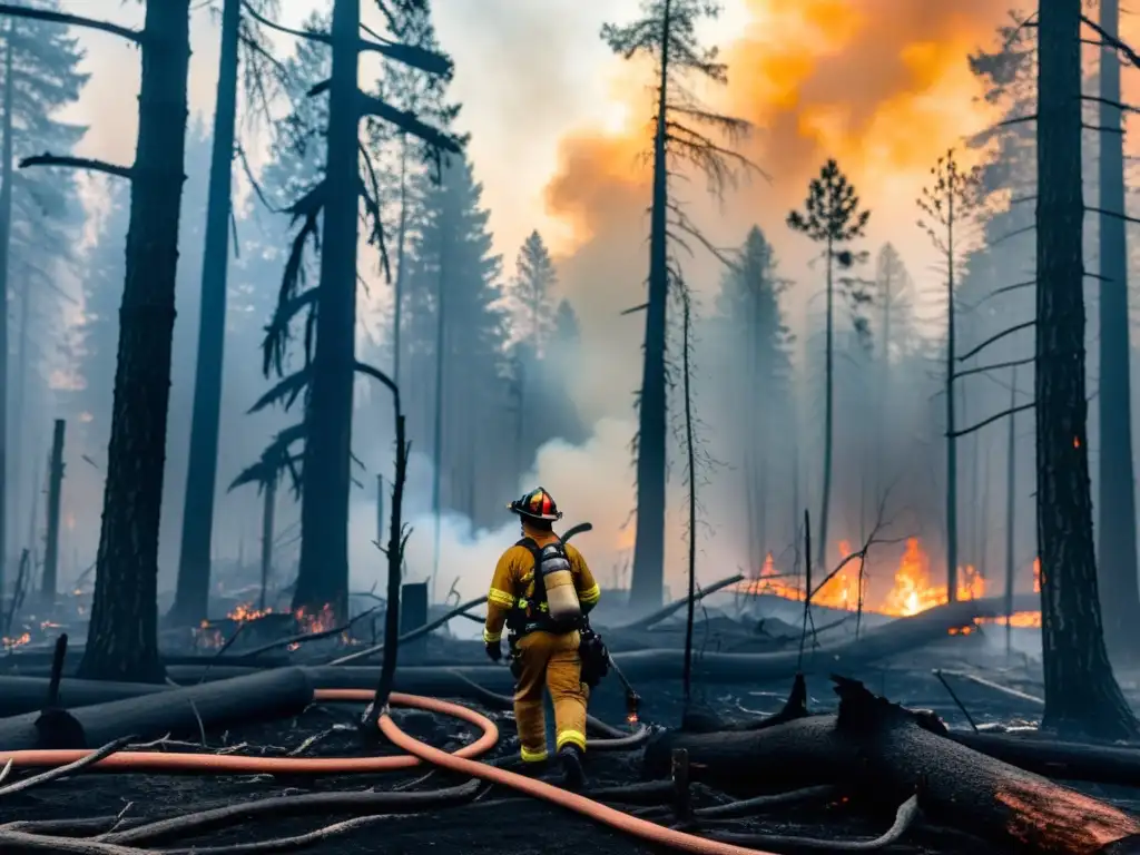 Un bosque carbonizado con restos de humo elevándose de los árboles quemados