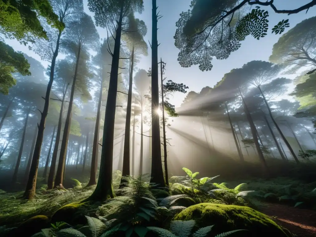 Un bosque denso iluminado por la luna, repleto de vida silvestre nocturna en su hábitat natural