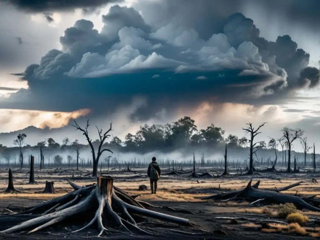 Desolación de un bosque devastado por el impacto del cambio climático, resaltando la fragilidad de los ecosistemas globales