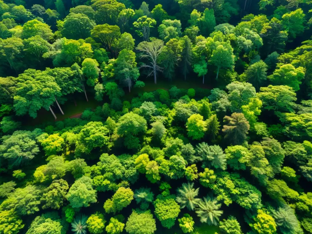 Un bosque exuberante bañado por la luz del sol, con una hermosa gama de colores y biodiversidad