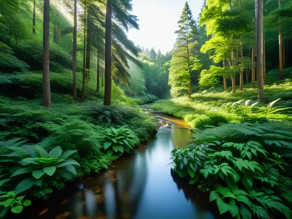 Bosque exuberante: biodiversidad y tranquilidad Un bosque exuberante con diversa vida silvestre
