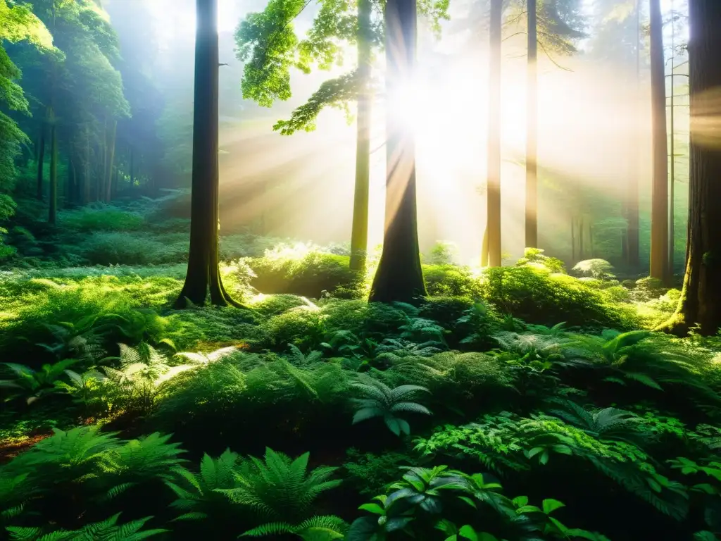 Un bosque exuberante con diversidad de árboles, plantas y vida silvestre