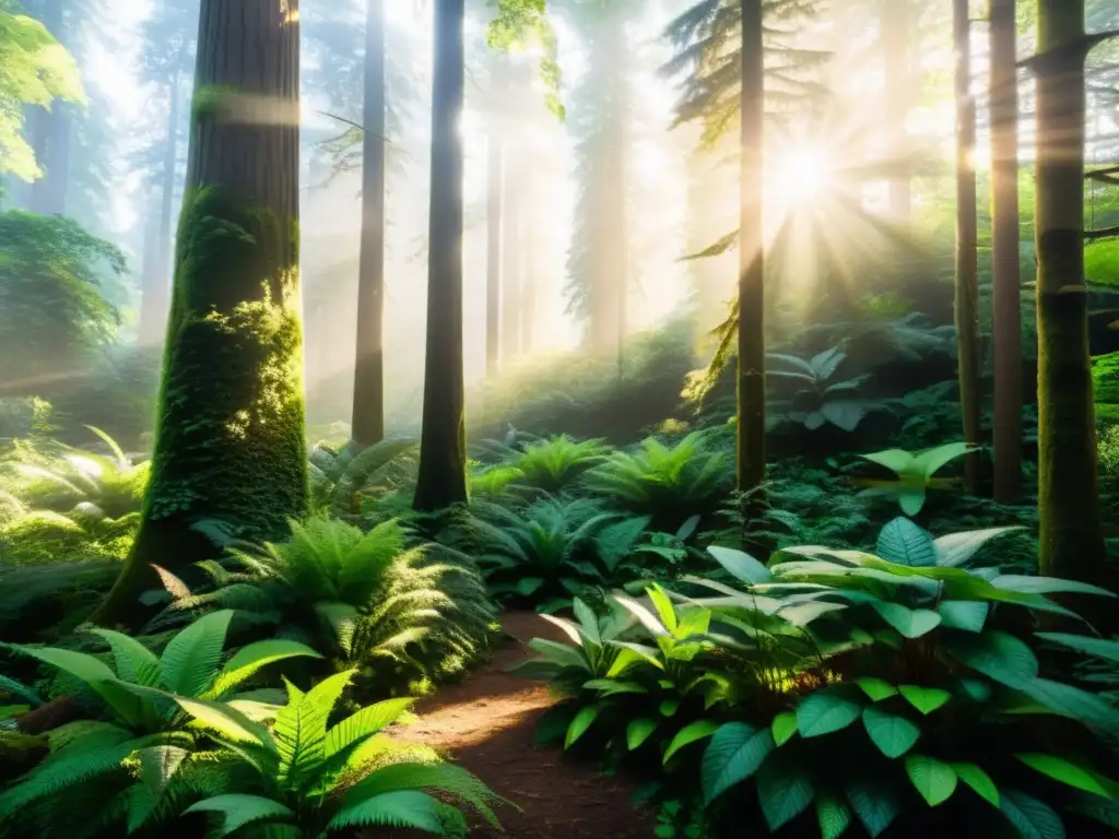 Un bosque exuberante y diverso con árboles majestuosos, vegetación vibrante y una variedad de vida silvestre