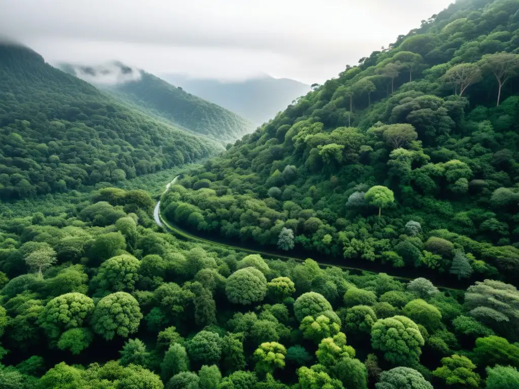 Un bosque exuberante y diverso, con interacciones entre flora y fauna, resaltando la necesidad de modelos de predicción de invasiones biológicas