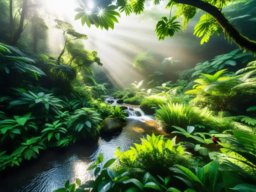 Un bosque exuberante y diverso, con vida silvestre y plantas vibrantes