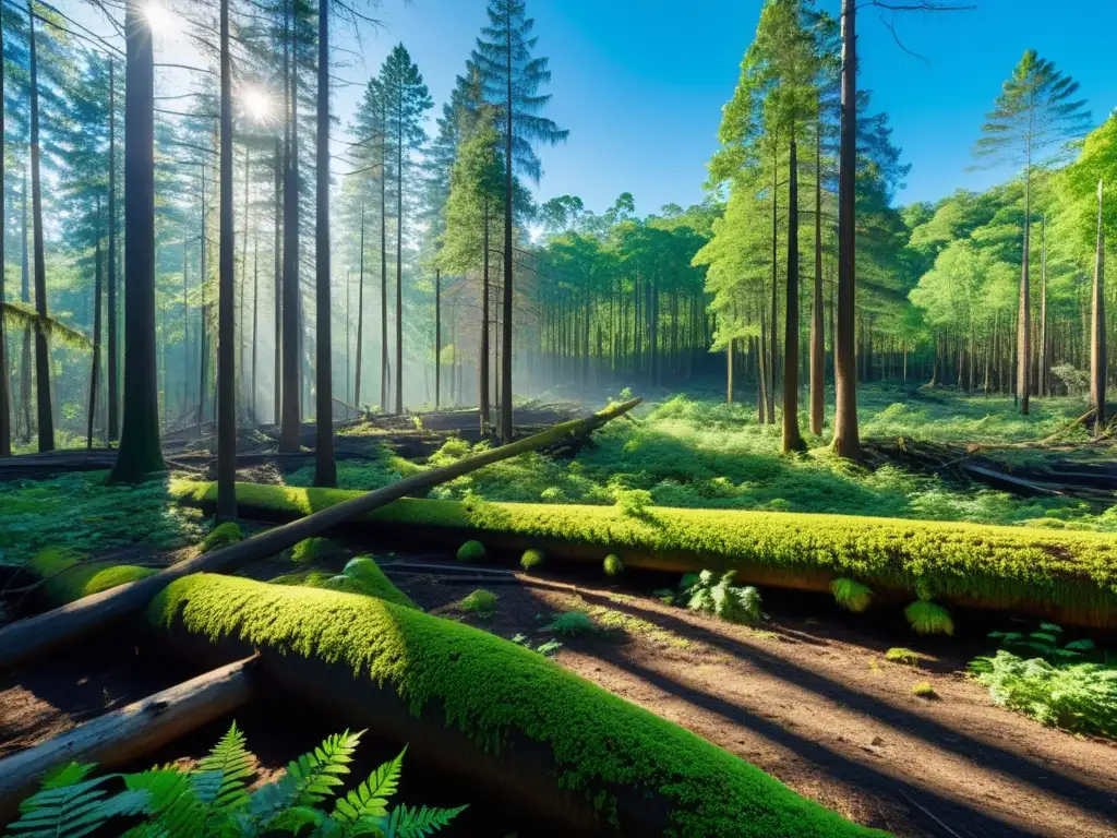 Un bosque exuberante recupera el paisaje tras desastre natural, mostrando la recuperación de ecosistemas tras desastres con esperanza y resiliencia