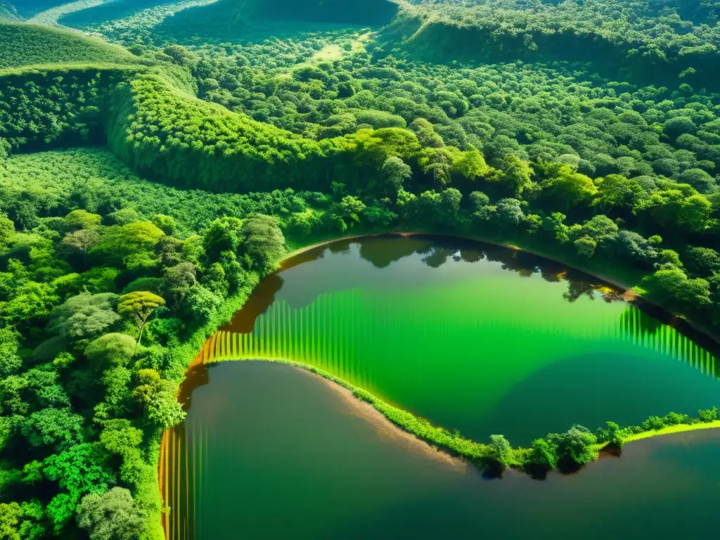 Un bosque exuberante con un río serpenteante