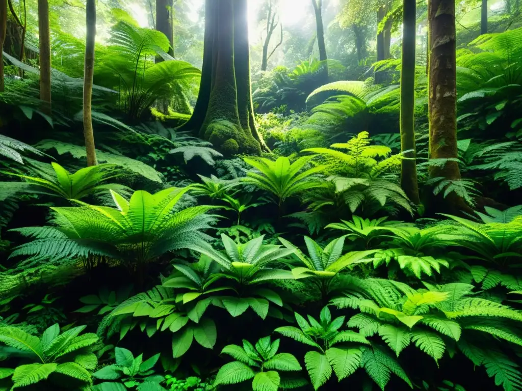 Bosque exuberante con biodiversidad, vida silvestre y vegetación variada