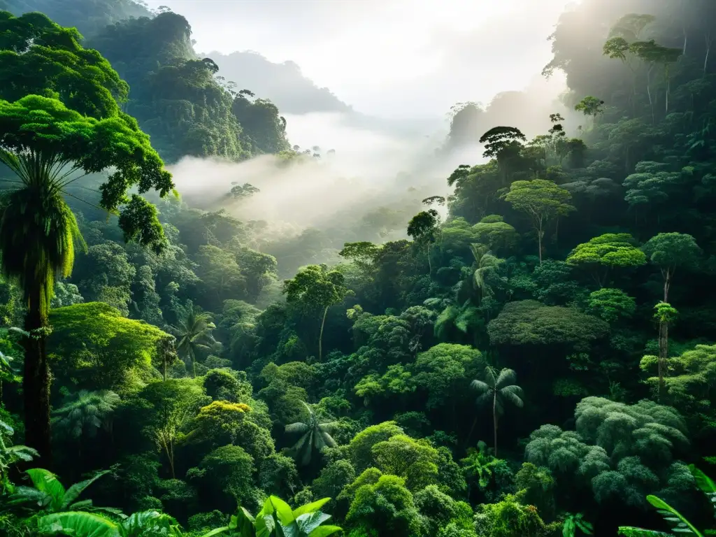 Un bosque exuberante y vibrante en Borneo, con una diversa vida silvestre y una atmósfera mágica