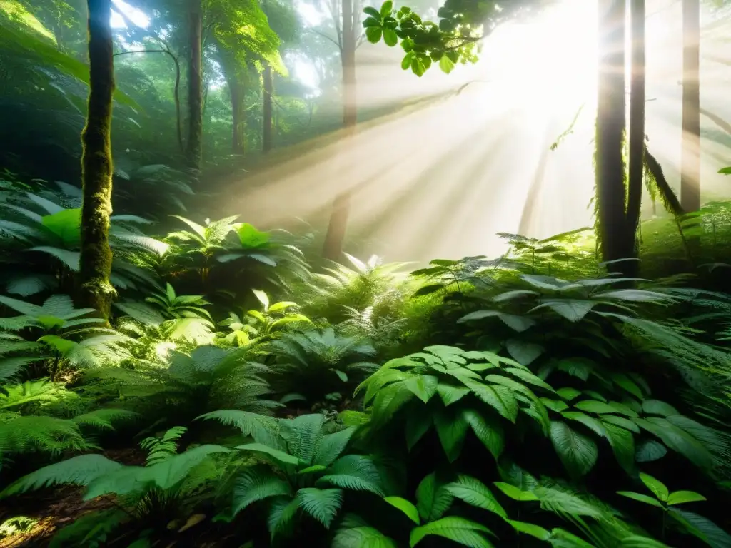 Un bosque exuberante con vida silvestre, mostrando la transmisión de zoonosis en ecosistemas