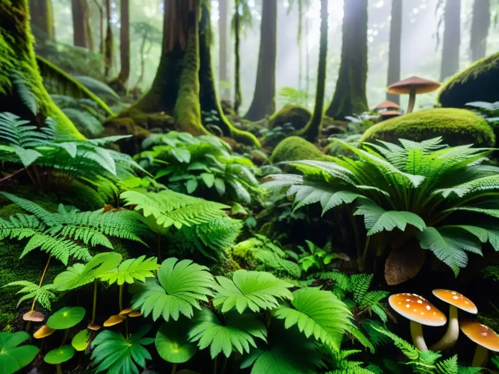 Un bosque lluvioso exuberante y vibrante con una variedad de plantas pequeñas y detalladas, modelos de nicho ecológico predictivos