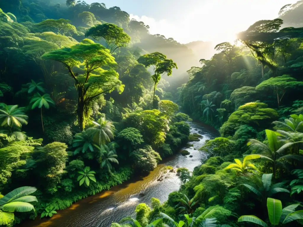 Un bosque lluvioso exuberante y vibrante con una rica diversidad de flora y fauna