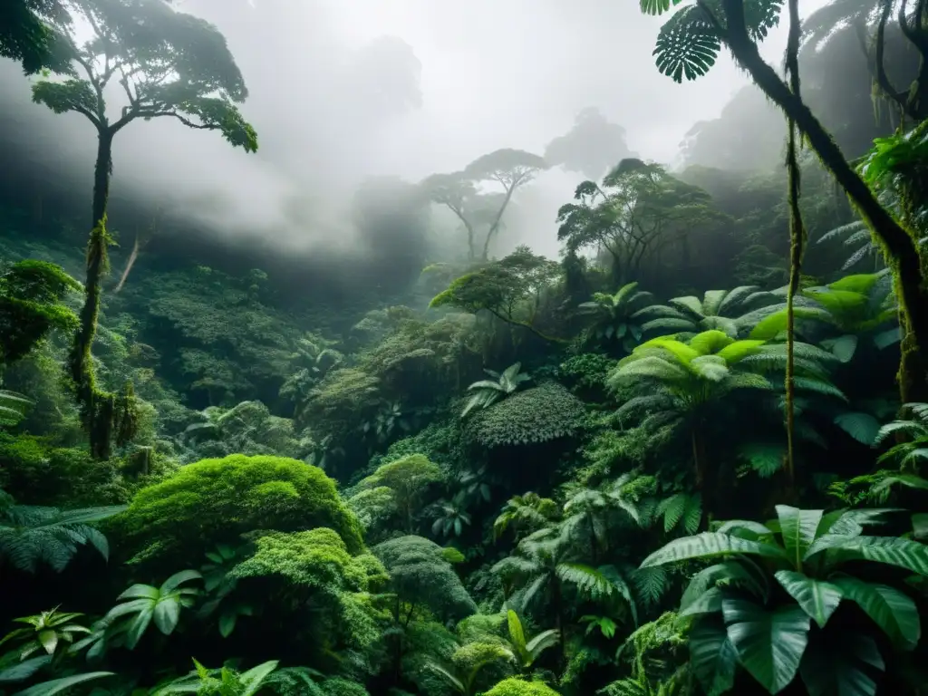 Un bosque nublado envuelto en misterio con patrones meteorológicos en bosques nublados