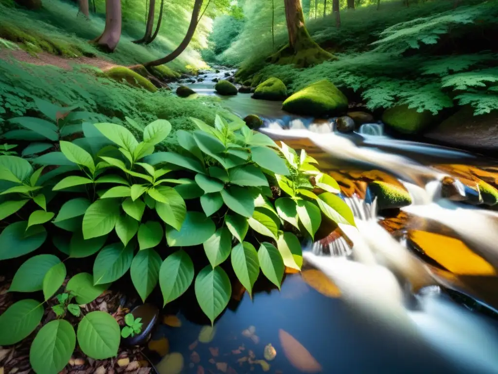 Un bosque sereno con follaje vibrante y árboles en diferentes etapas de cambio estacional