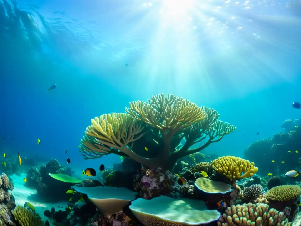 Buceo sostenible en la Gran Barrera de Coral: un vibrante arrecife de coral con variedad de especies y colores, vida marina y luz solar filtrada