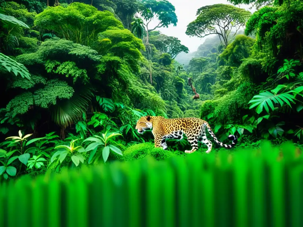 Cámaras trampa capturan vida silvestre en selva exuberante: jaguar acecha y monos se balancean entre frondosas ramas