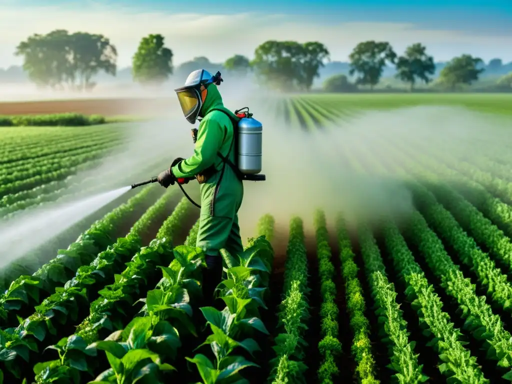 Campo de cultivo rociado con pesticidas, mostrando el efecto pesticidas conservación especies en detalle