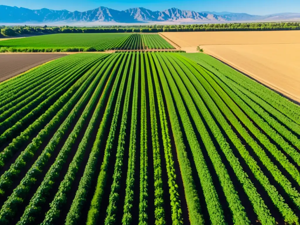 Un campo fértil y exuberante con técnicas innovadoras en agricultura sostenible