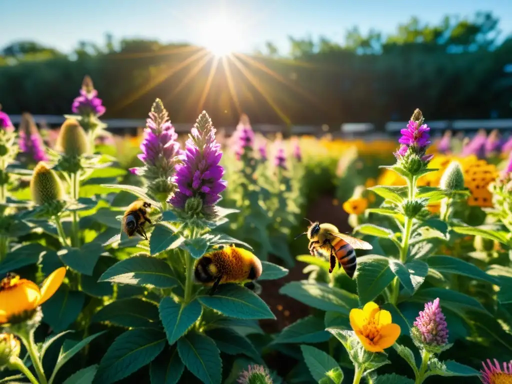 Campo de flores vibrante muestra interacción vital entre polinizadores y plantas, efecto cambio climático