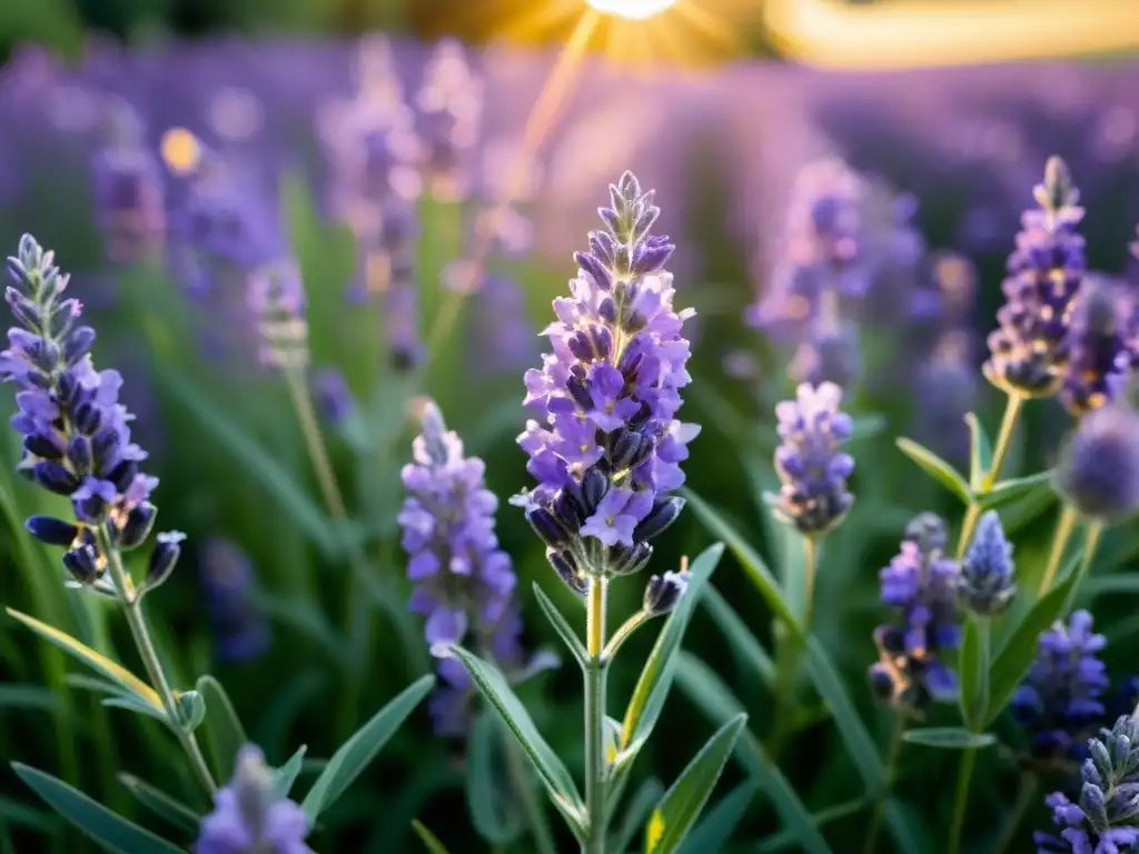 Un campo de lavanda vibrante y perfumado, donde las abejas y mariposas danzan entre las flores