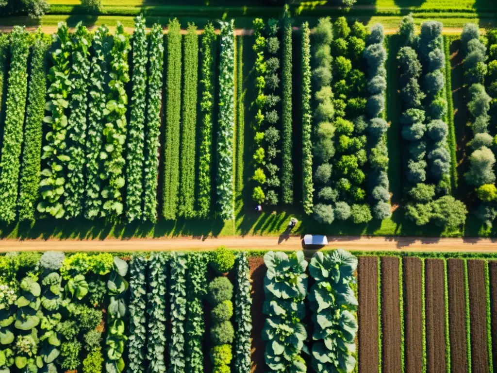 Un campo orgánico exuberante, con cultivos saludables y granjas sostenibles