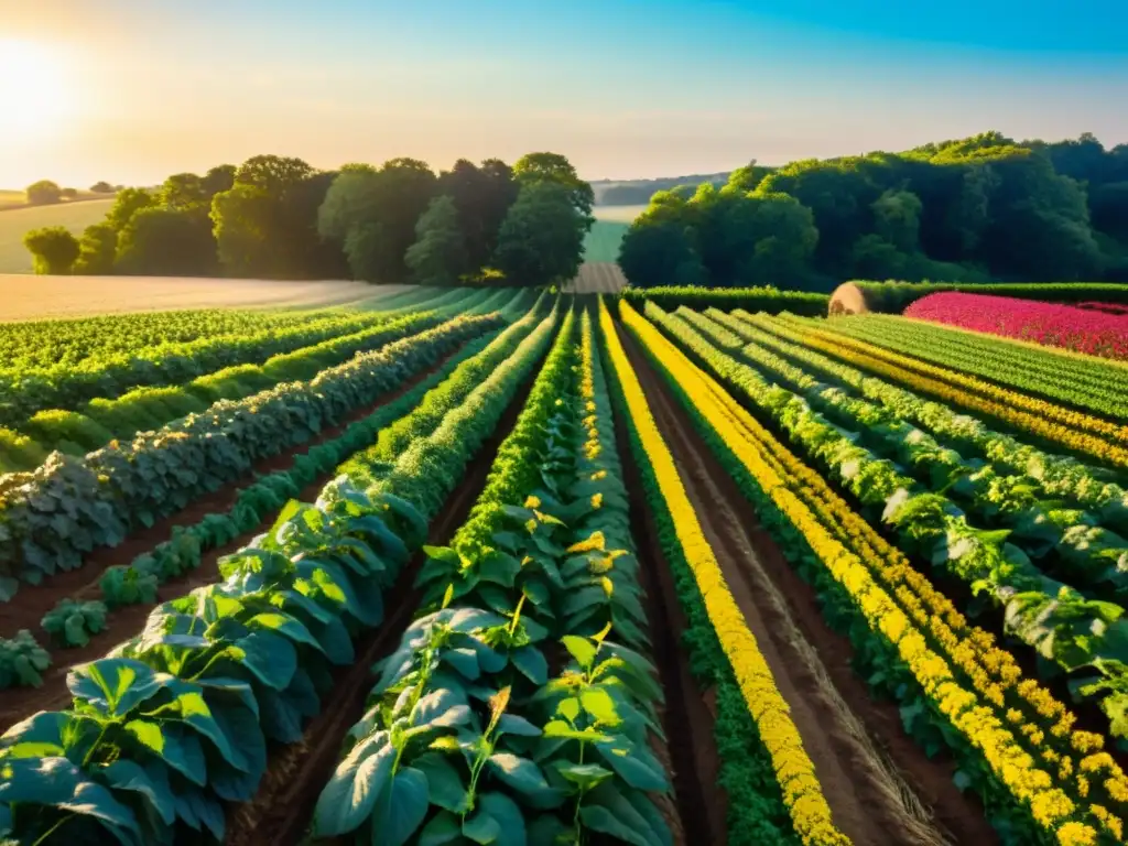 Un campo orgánico vibrante y diverso, con un efecto de elecciones alimentarias conservación en armonía con la naturaleza