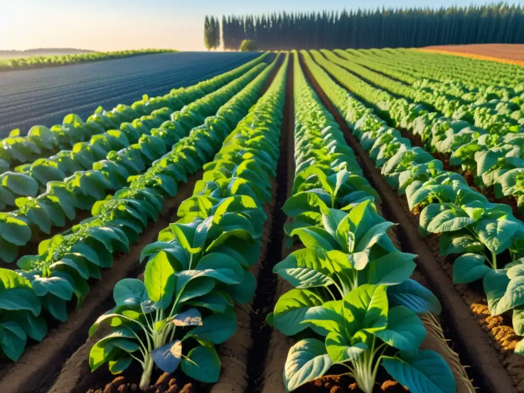 Un campo orgánico vibrante y próspero bajo el sol, para la guía práctica identificación alimentos orgánicos