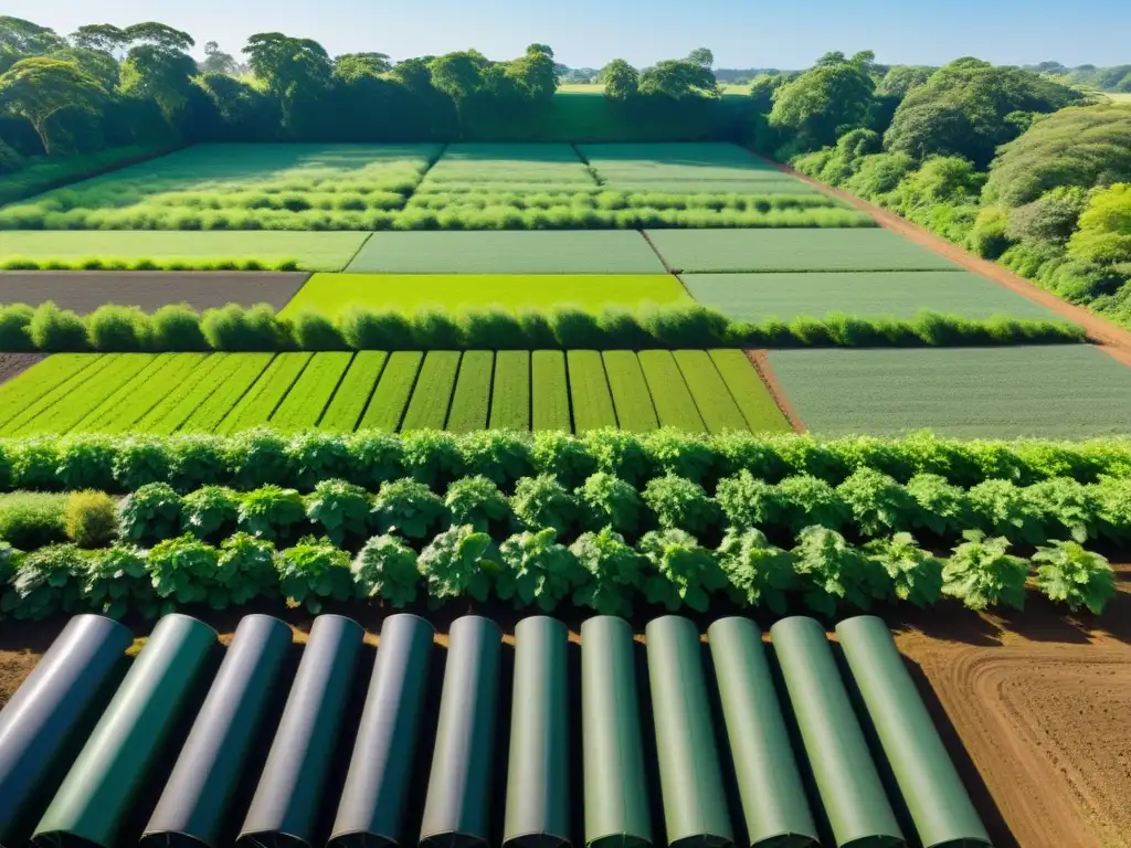 Un campo verde exuberante con compostaje y reciclaje