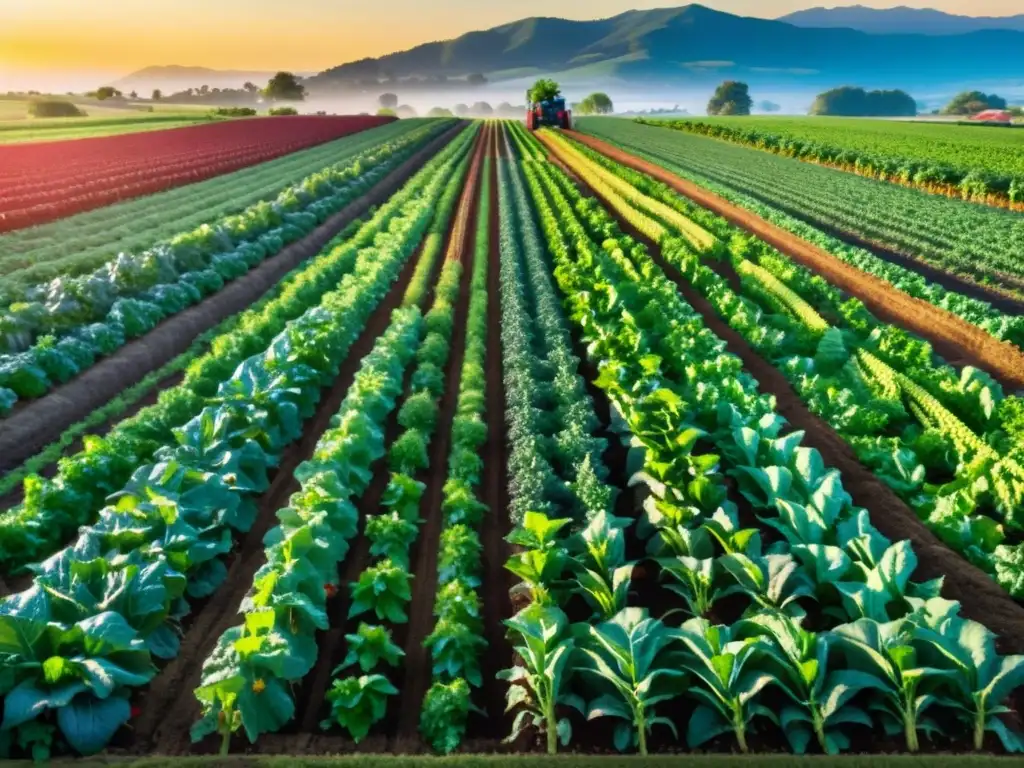 Un campo agrícola vibrante y exuberante, con cultivos coloridos y prósperos