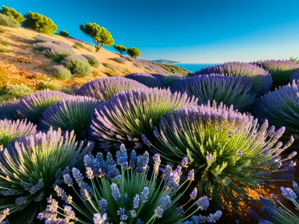 Un campo vibrante de tomillo y lavanda en el Mediterráneo