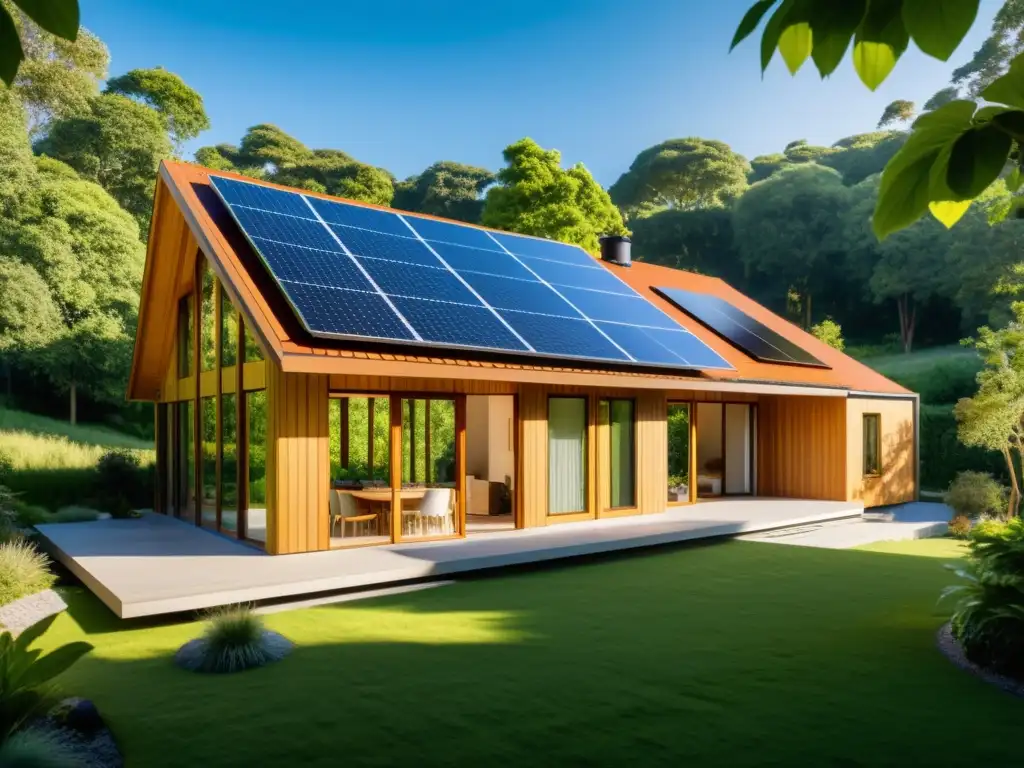 Una casa moderna y ecológica con grandes ventanas estratégicamente ubicadas para maximizar los beneficios de la energía solar pasiva en el hogar