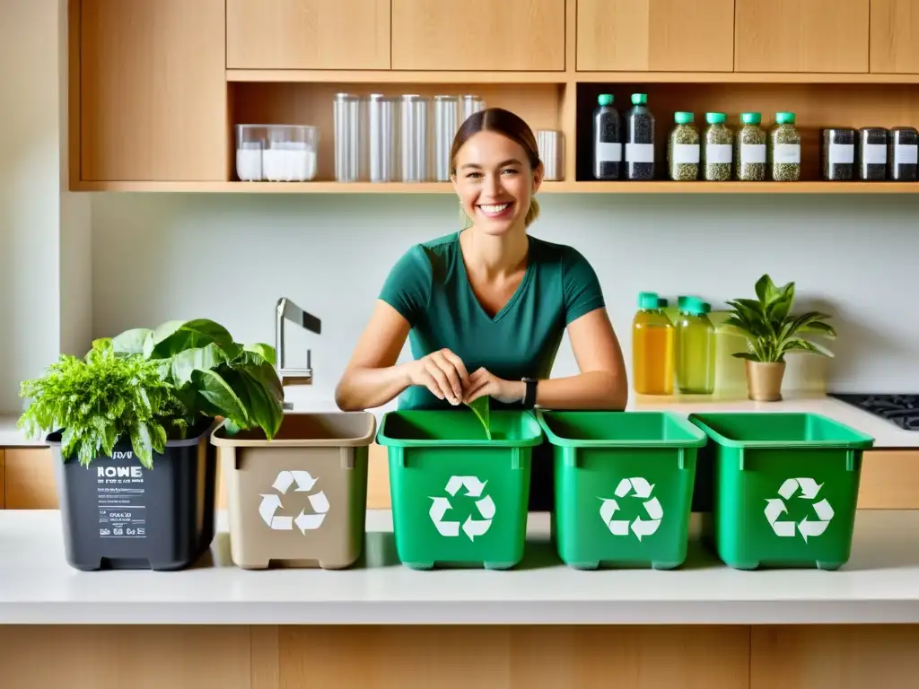 Una casa moderna y organizada con estación de reciclaje, gestión eficaz de residuos en casa